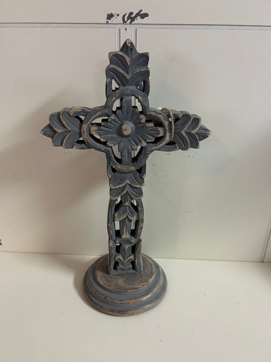Hand Carved Grey Wooden Cross