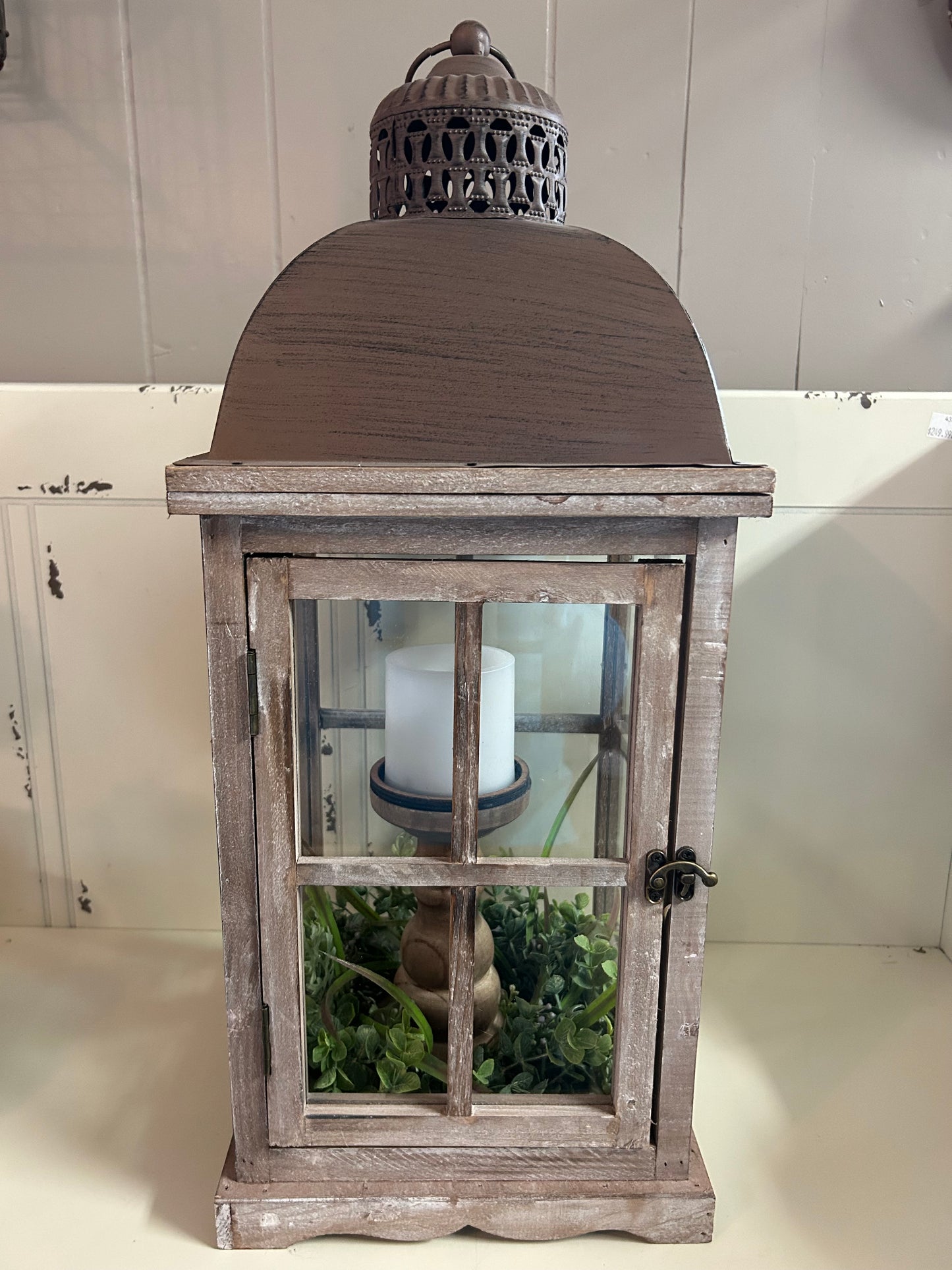 Wooden Lantern w/ Metal Top